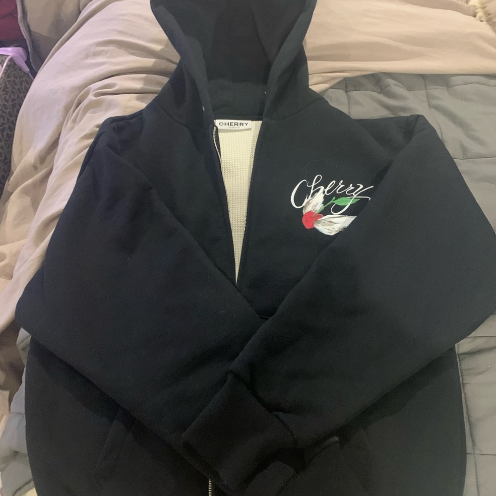 Flying cherry thermal zip up hoodie!